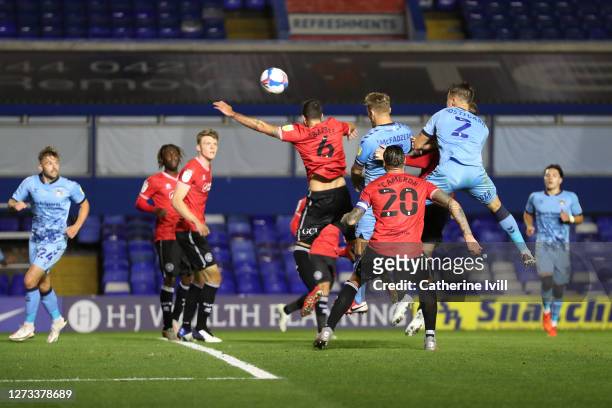 Kyle McFadzean of Coventry scores their third goal during the Sky Bet Championship match between Coventry City and Queens Park Rangers at St Andrew's...