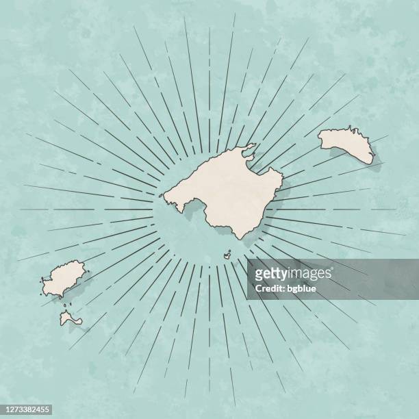 balearic islands map in retro vintage style - old textured paper - ibiza island stock illustrations