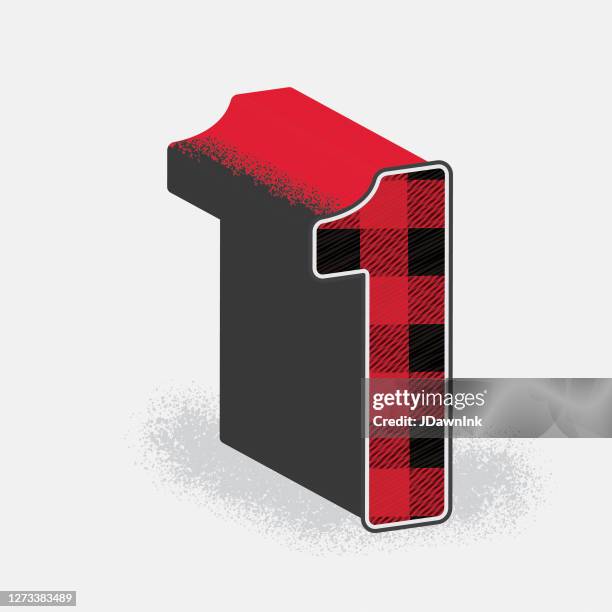 lumberjack plaid 3d decorative number 1 design - buffalo plaid stock illustrations