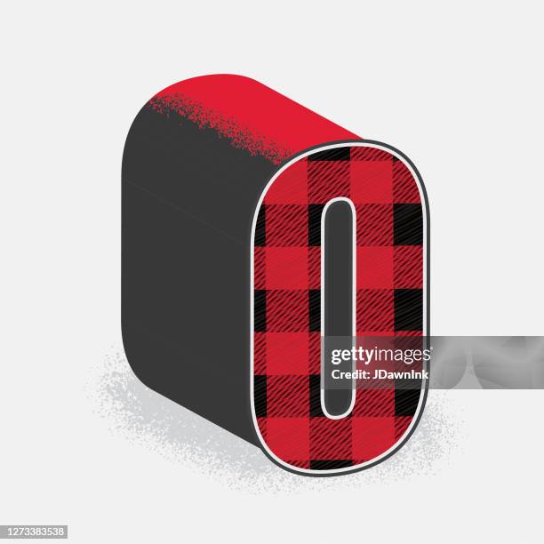 lumberjack plaid 3d decorative letter o design - buffalo plaid stock illustrations