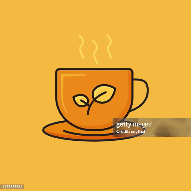 flat line design style green tea icon, outline symbol vector illustration - green tea leaf stock illustrations