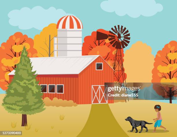 autumn farm scene - cloud migration stock illustrations