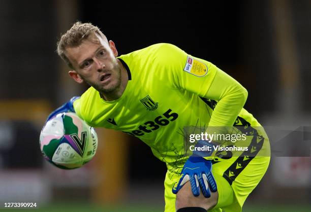 Goalkeeper Adam Davies of Stoke City during the Carabao Cup second round match between Wolverhampton Wanderers and Stoke City at Molineux on...