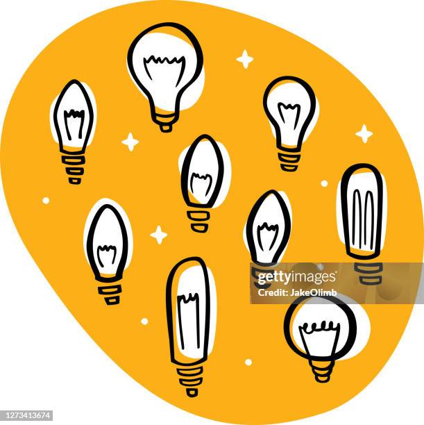 stockillustraties, clipart, cartoons en iconen met gloeilamp krabbels - led-lampje