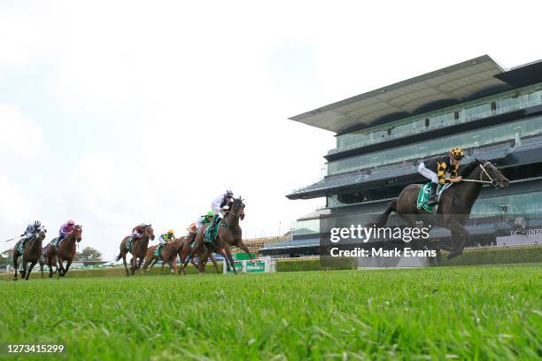 Jason Collett on It's Me wins race 2 the TAB Highway Class 3 Handicap during Sydney Racing at Royal Randwick Racecourse on September 19, 2020 in...