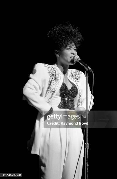 Singer Miki Howard performs at the Arie Crown Theater in Chicago, Illinois in March 1988.