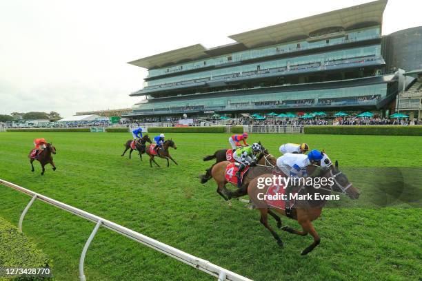 Tommy Berry on Kolding wins race 6 the Fujitsu George Main Stakes during Sydney Racing at Royal Randwick Racecourse on September 19, 2020 in Sydney,...