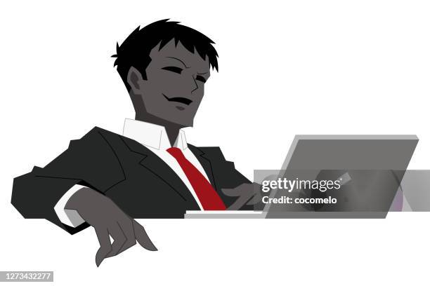hacker. - man typing on computer stock illustrations