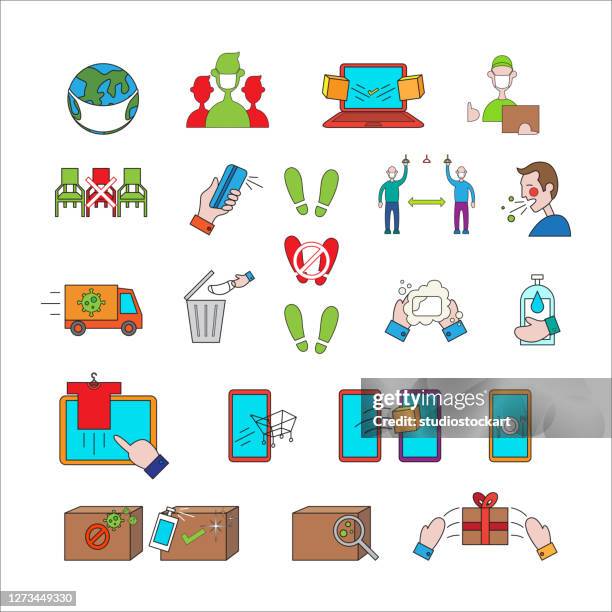 the new normal icons. coronavirus concept - new normal work stock illustrations