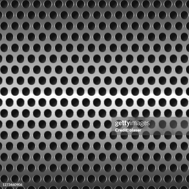 circular holes in metal surface, mesh, and dark background - dark chrome texture stock illustrations