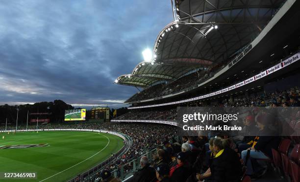 Crowd watches from the Eastern stands during the round 18 AFL match between the Adelaide Crows and the Richmond Tigers at Adelaide Oval on September...