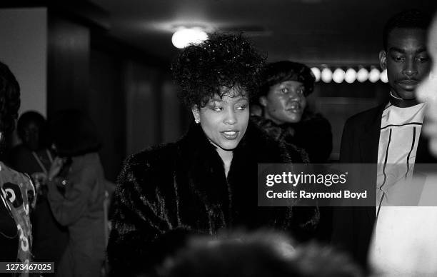 Singer Miki Howard greets fans backstage after her performance at the Arie Crown Theater in Chicago, Illinois in March 1988.