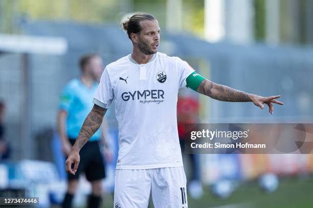 Dennis Diekmeier of Sandhausen gestures during the Second Bundesliga match between SV Sandhausen and SV Darmstadt 98 at BWT-Stadion am Hardtwald on...