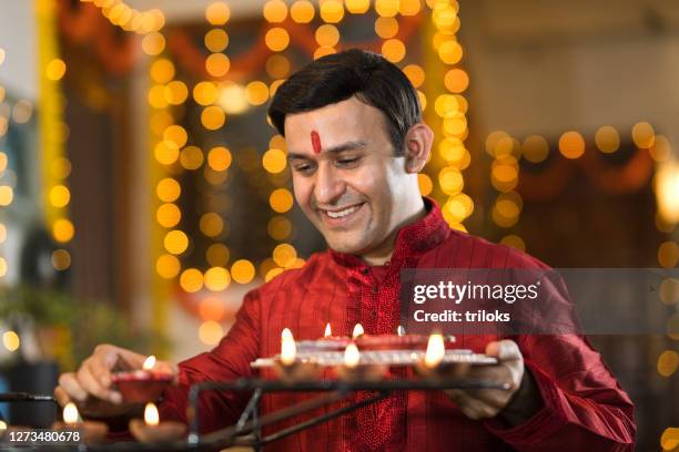indian man celebrating on occasion of diwali festival - tilaka stock pictures, royalty-free photos & images