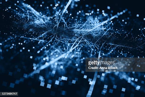 抽象的な未来的な爆発ピクセルネオンブルー光るパターン接続通信5gエネルギーネットワークコンピュータスマートシティインターネット技術背景光ビームズーム効果フラクタルアート - cloud network ストックフォトと画像