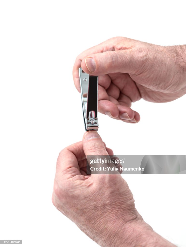 Hands of an elderly man. Elderly man going to do a manicure. Nail care, do manicure yourself.