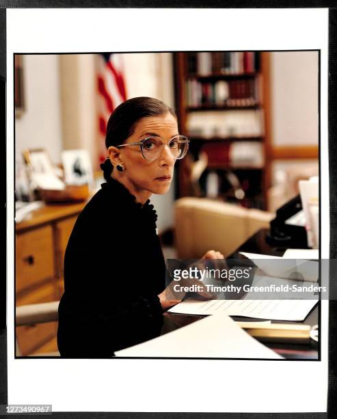 Associate Justice of the Supreme Court of the United States, Ruth Bader Ginsburg is photographed in 1997 in her office in Washington, DC.