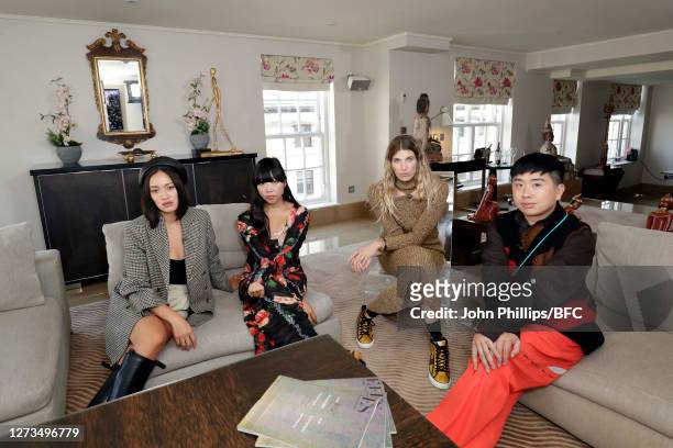 Tiffany Hsu, Susie Lau, Veronika Heilbrunner and Declan Chan attend the LFW Private Viewing Event at The May Fair Hotel on September 19, 2020 in...