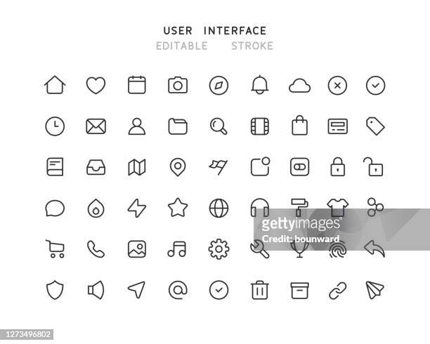 ilustraciones, imágenes clip art, dibujos animados e iconos de stock de 54 gran colección de iconos de línea de interfaz de usuario web trazo editable - internet