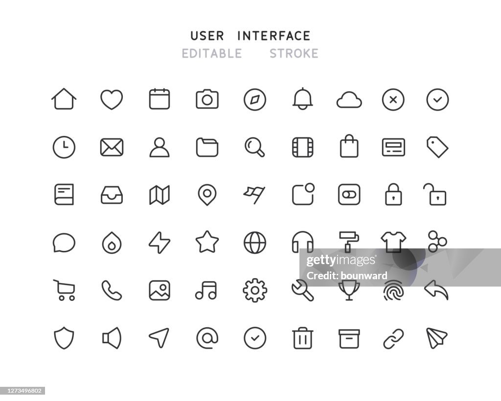 54 Grande Collection d’icônes de ligne d’interface utilisateur Web Trait modifiable