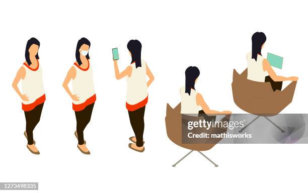 isometric woman variations - looking over shoulder stock illustrations