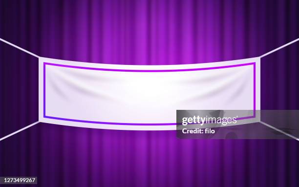 hanging sign theater stage curtain - conference stage background stock illustrations