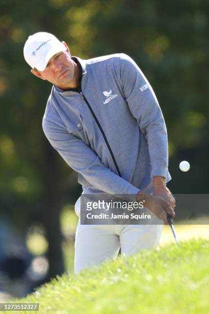 Lucas Glover of the United States plays his shot on the first hole during the third round of the 120th U.S. Open Championship on September 19, 2020...