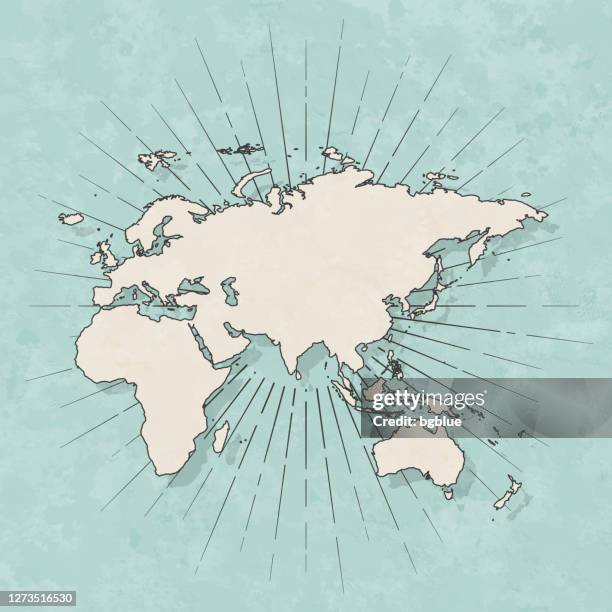 europe, asia, africa, oceania map in retro vintage style - old textured paper - eurasian stock illustrations