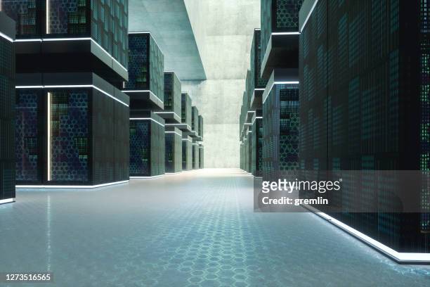 futuristisches rechenzentrum - datacenter stock-fotos und bilder