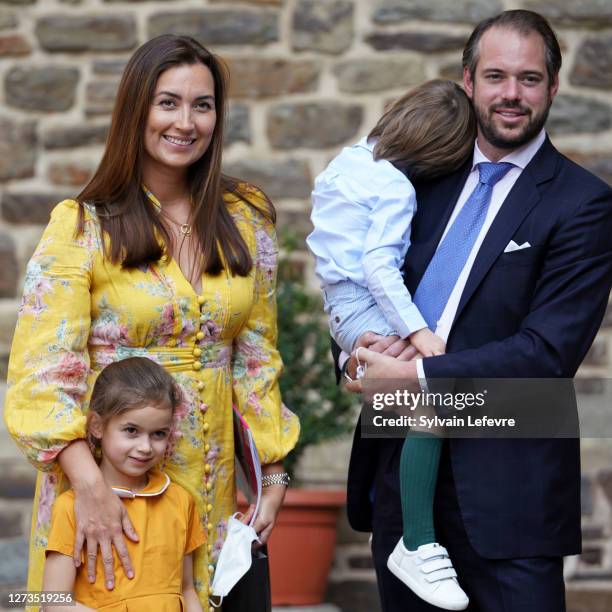 Prince Felix of Luxembourg, Princess Claire of Luxembourg, Princess Amalia of Luxembourg and Prince Liam of Luxembourg arrive for the baptism of...