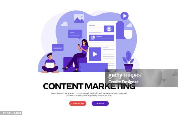 stockillustraties, clipart, cartoons en iconen met content marketing concept vector illustratie voor website banner, reclame en marketing materiaal, online reclame, business presentatie etc. - multimedia