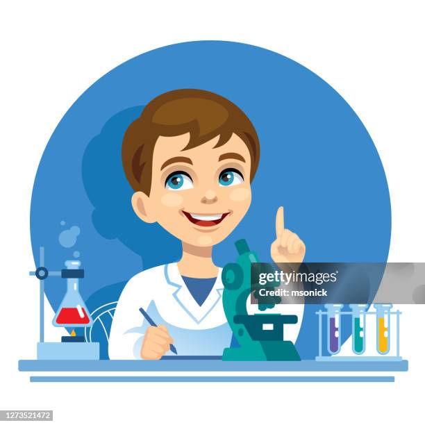 man researches in the laboratory. - lab technician microscope stock illustrations