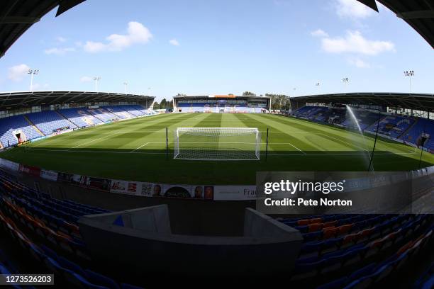 General view of Montgomery Waters Meadow prior to the Sky Bet League One match between Shrewsbury Town and Northampton Town at Montgomery Waters...