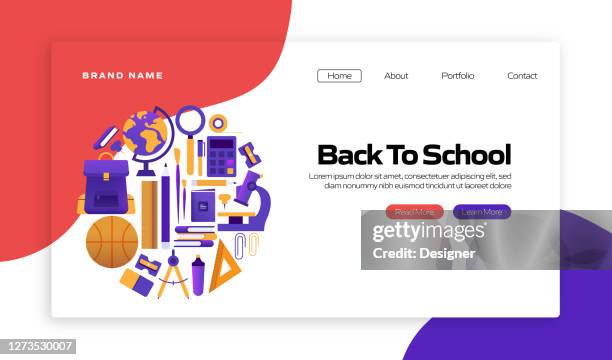 back to school related vector illustration for landing page template, website banner, advertisement and marketing material, online advertising, business presentation etc. - science technology engineering arts math stock illustrations