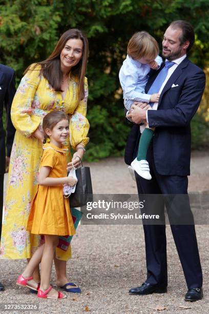 Prince Felix of Luxembourg, Princess Claire of Luxembourg, Princess Amalia of Luxembourg and Prince Liam of Luxembourg arrive for the baptism of...