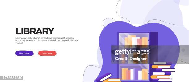 library, school related vector illustration for landing page template, website banner, advertisement and marketing material, online advertising, business presentation etc. - science technology engineering art math stock illustrations