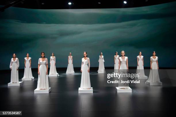 Model walks the runway during Marylise & Rembo Styling show as part of the Valmont Barcelona Bridal Fashion Week on September 19, 2020 in Barcelona,...