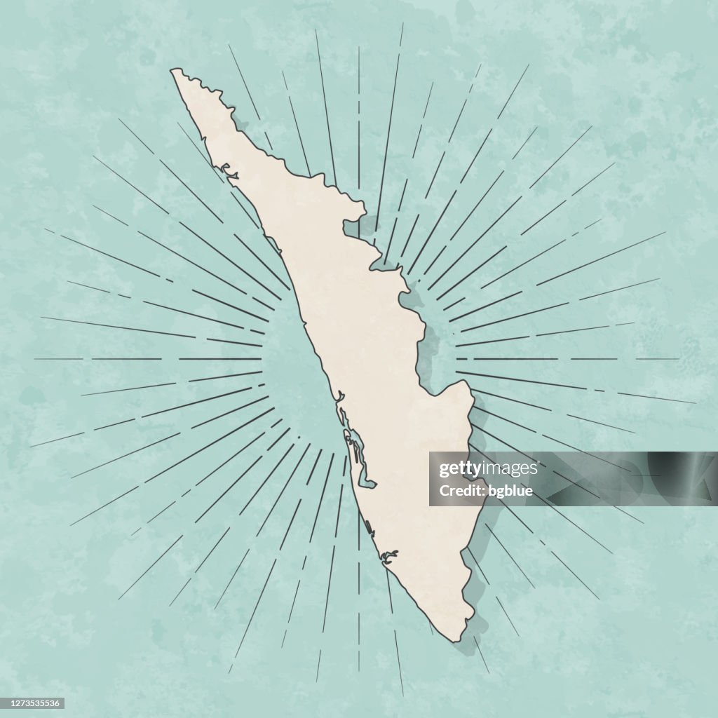 Kerala map in retro vintage style - Old textured paper