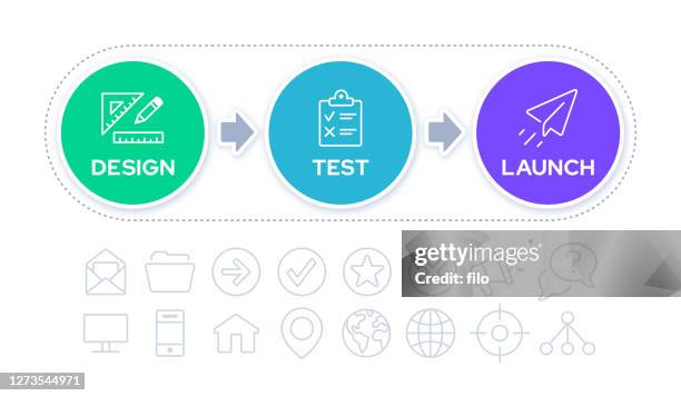 ilustrações, clipart, desenhos animados e ícones de infográfico do processo de três etapas - test drive