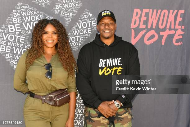 Mayor of Compton Aja Brown and co-founder of Be Woke.Vote, Deon Taylor attends BE WOKE. VOTE GEN-Z Vote Drive-Up Voter Registration Event on...