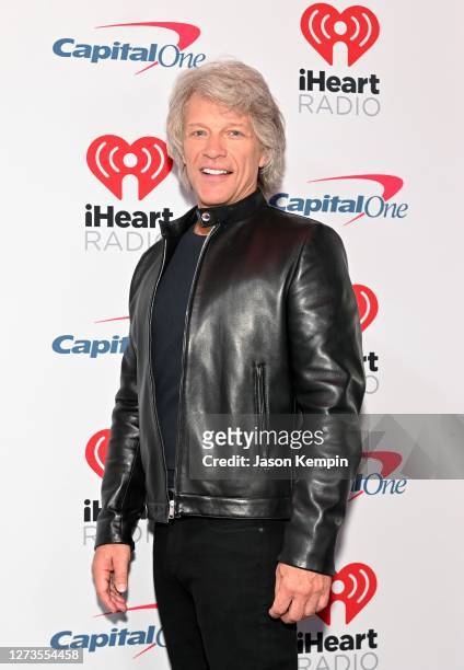 In this image released on September 19, Jon Bon Jovi poses backstage for the 10th Anniversary of the iHeartRadio Music Festival streaming on CWTV.com...