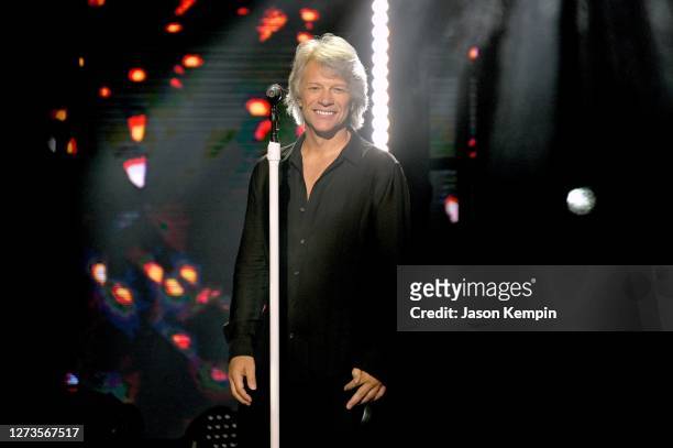 In this image released on September 19, Jon Bon Jovi performs onstage for the 10th Anniversary of the iHeartRadio Music Festival streaming on...