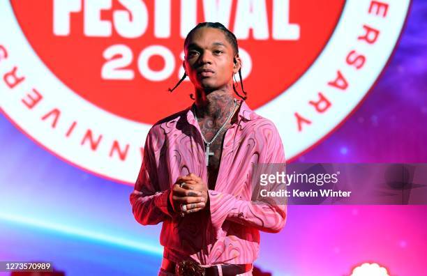 In this image released on September 19, Swae Lee performs onstage for the 10th Anniversary of the iHeartRadio Music Festival streaming on CWTV.com...