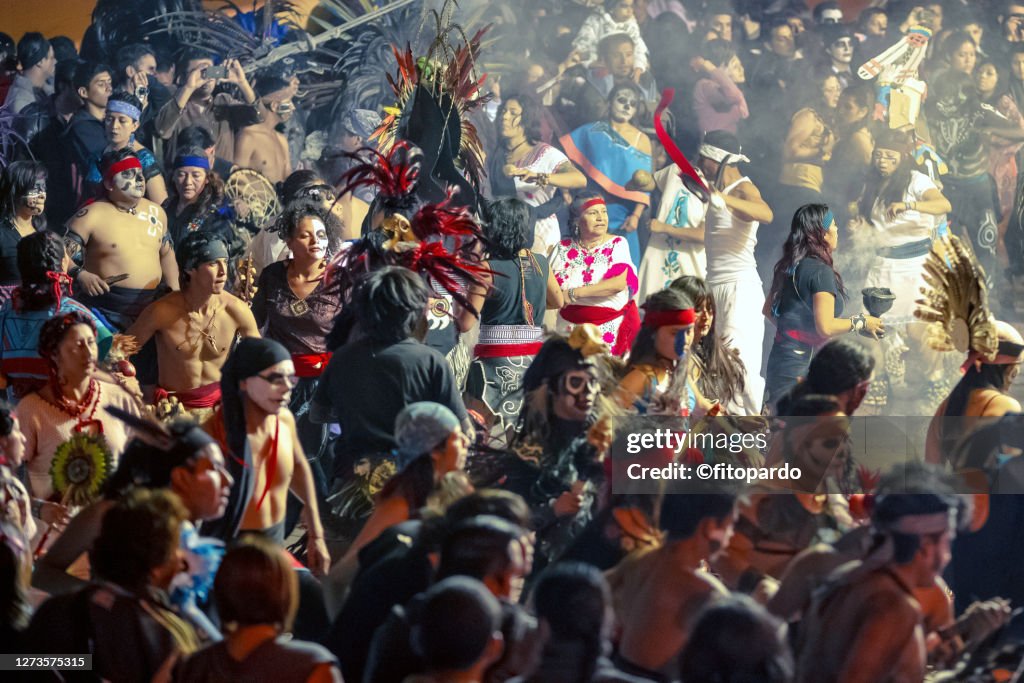 Mixquic Aztec Aztecs Dance In The Day Of The Dead In Mixquic Mexico High-Res Stock ...
