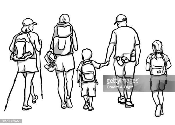 familyhikingdaytrip - clip art family stock illustrations
