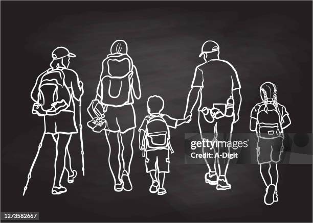 familyhikingdaytrip - family hiking stock illustrations