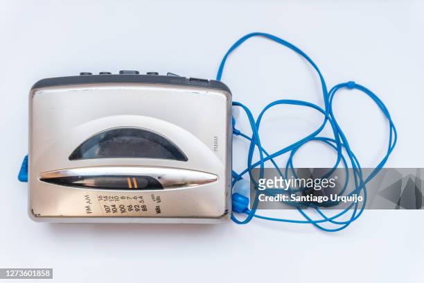 close-up of old portable audio cassette tape recorder - leitor de cd portátil imagens e fotografias de stock