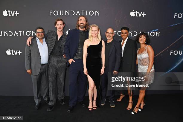 Kulvinder Ghir, Cassian Bilton, Lee Pace, Laura Birn, David S. Goyer, Leah Harvey and Lou Llobell attend the Global Premiere of "Foundation" Season 2...