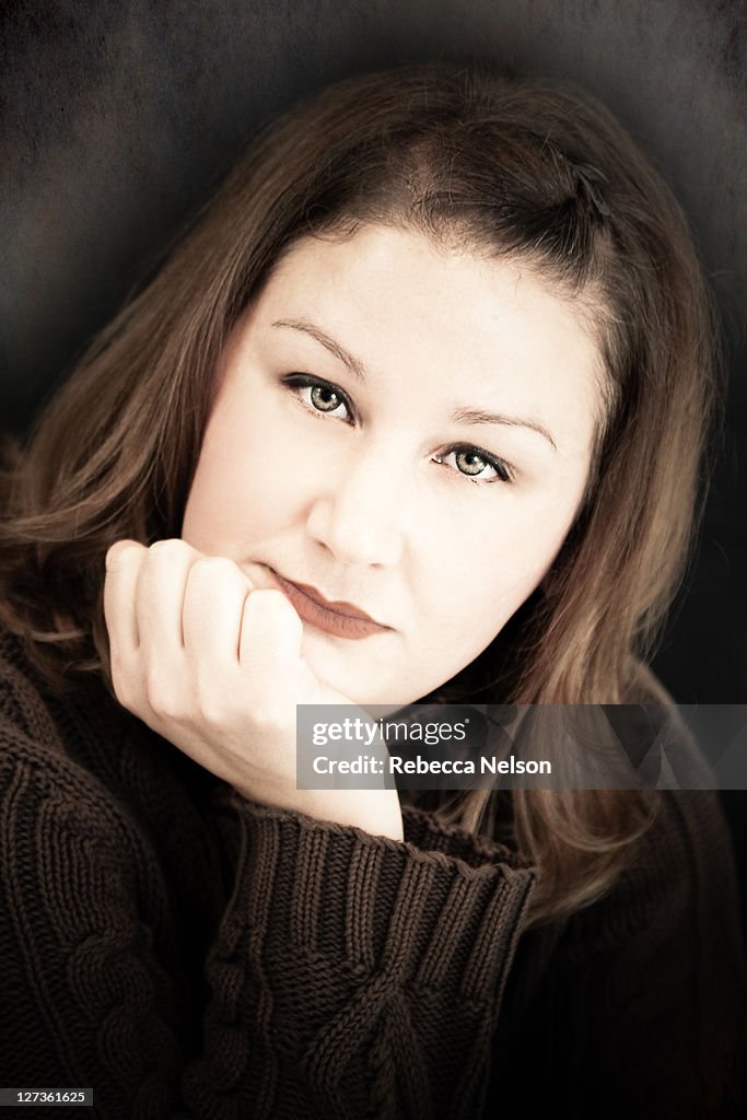 Portrait of dark haired woman