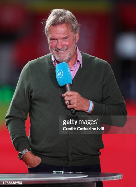 Glenn Hoddle is seen in the BT Sport studio pitch side prior to the Premier League match between Southampton and Tottenham Hotspur at St Mary's...